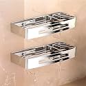 FORTUNE Premium 304 Grade Stainless Steel Wall Mount Shelf, Multi-Functional Storage Shelf/Rack Bathroom Accessories Homes, Hotels- (12 x 5 Inch) (Chrome Finish, Pack of 2)