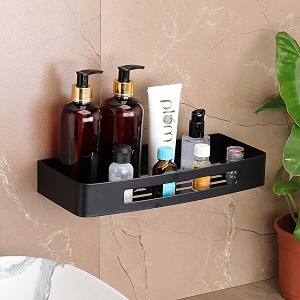 fortune premium 304 grade stainless steel wall mount multi-functional storage shelf  12 x 5 inch black finish