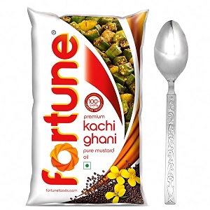 fortune premium kachi ghani pure mustard oil 1 l with stainless steel spoon