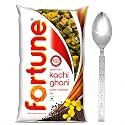 Fortune Premium Kachi Ghani Pure Mustard Oil, 1 L with Stainless Steel Spoon