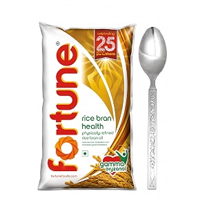 fortune rice bran health oil  reduces bad cholesterol  rich in gamma oryzanol 1 l with stainless steel spoon