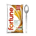 Fortune Rice Bran Health Oil | Reduces Bad Cholesterol | Rich in Gamma Oryzanol, 1 L with Stainless Steel Spoon