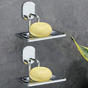 fortune wall mounted 304 grade stainless steel soap dish  soap case  soap holder  soap stand for bathroom kitchen sink  chrome finish bathroom accessories- pack of 2