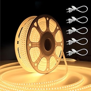 forus 50 meter led rope strip light  waterproof outdoor flexible decorative lighting  led neon rope light for diwali christmas balcony ceiling amp home decor yellow 1pc with 5 connectors