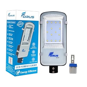 forus 50w led street light with dusk-to-dawn sensor auto onoff day night sensor cool white waterproof 5-year warranty aluminum outdoor security light - road garden parking garage yard -1pc