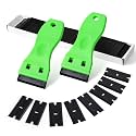 FOSHIO 2PCS Plastic Razor Blade Scraper Tool and 100PCS Plastic Blades for Gasket Remover, Sticker Remover, Labels Decal and Adhesive Remover for Windows and Glass (Lime Green)