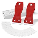 FOSHIO 2PCS Plastic Razor Blade Scraper Tool and 100PCS Plastic Blades for Gasket Remover, Sticker Remover, Labels Decal and Adhesive Remover for Windows and Glass (Red)