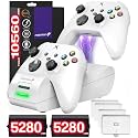 Fosmon Fast Charging for Xbox Controller Charger Station Dock, White | Dual High-Speed Charging Dock Base with Two 5280mWh Rechargeable Battery Packs and 4 Covers for Xbox Series X, S, One, Elite