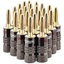 FosPower Banana Plugs 12 Pairs, 24 pcs, Closed Screw 24K Gold Plated Speaker Plug Connectors for Speaker Wire, Wall Plate, Home Theater, Audio,Video Receiver, Amplifiers and Sound Systems