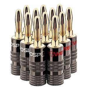 fospower banana plugs 6 pairs 12 pcs closed screw 24k gold plated banana speaker plug connectors for speaker wire wall plate home theater audiovideo receiver amplifiers and sound systems