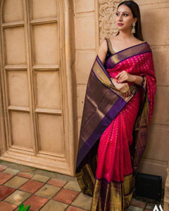 fospy woven kanjivaram silk blend jacquard saree pink