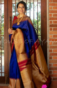 fospy woven kanjivaram silk blend saree blue