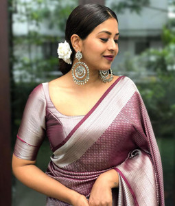 fospy woven kanjivaram silk blend saree purple