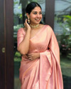 fospy Woven Kanjivaram Silk Blend Saree (Pink)
