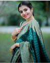 fospy Woven Kanjivaram Silk Blend Saree (Green)