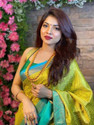 fospy Woven Kanjivaram Silk Blend Saree (Light Blue, Yellow)