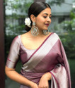 fospy Woven Kanjivaram Silk Blend Saree (Purple)