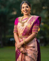 fospy Woven Kanjivaram Silk Blend Saree (Pink)