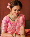 fospy Woven Kanjivaram Silk Blend Saree (Pink)