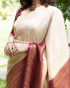 fospy Woven Kanjivaram Silk Blend Saree (Cream)