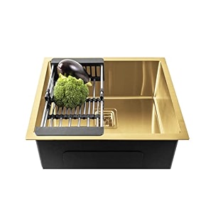 fossa 1834x1634x934 handmade single bowl kitchen sink premium stainless steel durable rust resistant scratch amp stain proof spacious deep bowl design modular sink  gold matte finish