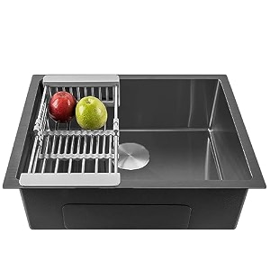 fossa 18x16x9 inch single bowl premium stainless steel handmade kitchen sink matte with round coupling deep bowl rust resistant modern modular sink black matte finish