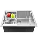Fossa 18"x16"x9" Handmade Single Bowl Kitchen Sink, Premium Stainless Steel with Round Coupling, Durable Rust Resistant, Scratch &amp; Stain Proof, Spacious Deep Bowl Design – Silver (Matte Finish)