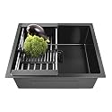 Fossa 18"x16"x9" Handmade Single Bowl Kitchen Sink, Premium Stainless Steel, Durable Rust Resistant, Scratch &amp; Stain Proof, Spacious Deep Bowl, Easy to Clean Modern Modular Sink – Black (Matte Finish)