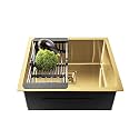 Fossa 18"x16"x9" Handmade Single Bowl Kitchen Sink, Premium Stainless Steel, Durable Rust Resistant, Scratch &amp; Stain Proof, Spacious Deep Bowl Design, Modular Sink – Gold (Matte Finish)