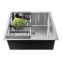 Fossa 20"x17"x09" Premium Stainless Steel Handmade Single Bowl Kitchen Sink | Scratch Resistant, Anti-Stain | Includes Coupling, Waste Pipe, and Fruit Basket in Silver (Matte Finish)