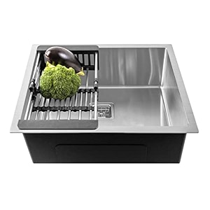 fossa 21x18x9 inch single bowl premium stainless steel handmade kitchen sink  durable modern design  easy clean countertop sink with efficient drainage  rust resistant sink matte finish silver