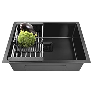fossa 21x18x9 inch single bowl premium stainless steel handmade kitchen sink  durable modern design  easy clean countertop sink with drainage system  rust resistant sink black matte finish
