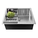 Fossa 21x18x9 Inch Single Bowl Premium Stainless Steel Handmade Kitchen Sink | Durable Modern Design | Easy Clean Countertop Sink with Efficient Drainage | Rust Resistant Sink (Matte Finish Silver)