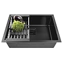 Fossa 21x18x9 Inch Single Bowl Premium Stainless Steel Handmade Kitchen Sink | Durable Modern Design | Easy Clean Countertop Sink with Drainage System | Rust Resistant Sink Black (Matte Finish)