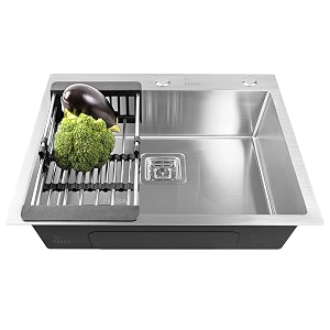 fossa 2434x1834x1034 single bowl with tap hole premium stainless steel handmade kitchen sink matte finish fs-07f silver