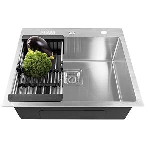 fossa 2434x1834x1034 inch single bowl with tap hole premium stainless steel handmade kitchen sink matte finish silver