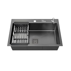 fossa 2434x1834x1034 inch single bowl with tap hole premium stainless steel handmade kitchen sink matte finish black