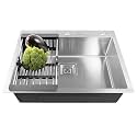 Fossa 24"x18"x10" Single Bowl With Tap Hole Premium Stainless Steel Handmade Kitchen Sink Matte Finish FS-07F Silver