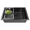 Fossa 5-Year Warranty 24"X18"X10" Single Bowl Premium Stainless Steel Handmade Kitchen Sink Matte Finish FS-05F Black