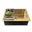 Fossa 24"X18"X10" Single Bowl Premium Stainless Steel Handmade Kitchen Sink Matte Finish FS-08F Gold
