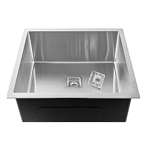 fossa 2434x2434x1034 premium stainless steel handmade single bowl kitchen sink  scratch resistant anti-stain  includes coupling waste pipe  silver matte finish