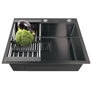 fossa 5-year warranty 2434x1834x1034 inch single bowl with tap hole premium stainless steel handmade kitchen sink black matte finish