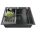 Fossa 5-Year Warranty 24"x18"x10" inch Single Bowl With Tap Hole Premium Stainless Steel Handmade Kitchen Sink Black (Matte Finish)