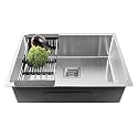 Fossa 27"x20"x10" Single Bowl Handmade Kitchen Sink | Premium Stainless Steel, Matte Finish Silver | Scratch Resistant, Rust-Proof, Modern Design with Installation Accessories Silver (Matte Finish)