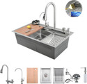 Fossa 30"x18"x09" Waterfall Kitchen Sink SS 304 Grade with Pull-Down Faucet (Silver) FS-WFN Vessel Sink (Silver)