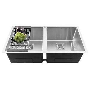 fossa 5-year warranty 3234x1834x1034 double bowl premium stainless steel handmade kitchen sink - silver matte finish