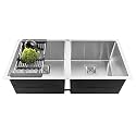 Fossa 5-Year Warranty 32"x18"x10" Double Bowl Premium Stainless Steel Handmade Kitchen Sink - Silver (Matte Finish)