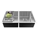 Fossa 32"x18"x10" Double Bowl Premium Stainless Steel Handmade Kitchen Sink Matte Finish FS-022
