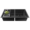 Fossa 32"x18"x10" Premium Stainless Steel Handmade Double Bowl Kitchen Sink | Sink with Waste Coupling &amp; PVC Waste Pipe – Black (Matte Finish)