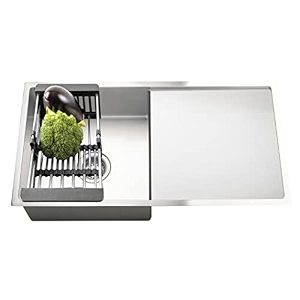 fossa 3234x2034x1034 single bowl with drain board premium stainless steel handmade kitchen sink matte finish silver